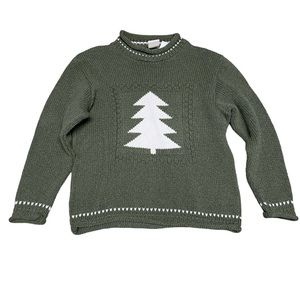 Vintage Knit Mock Neck Pine Tree Sweater Size Medium